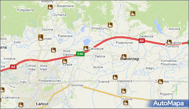 mapa Dębina gmina Białobrzegi, Dębina gmina Białobrzegi na mapie Targeo