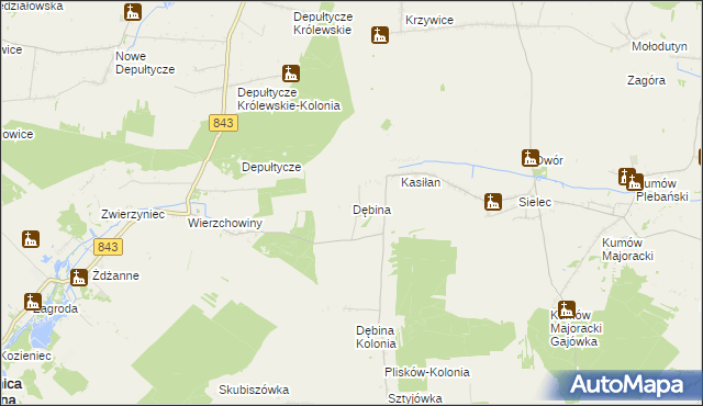 mapa Dębina gmina Leśniowice, Dębina gmina Leśniowice na mapie Targeo