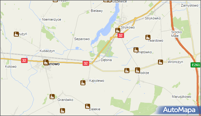 mapa Dębina gmina Stęszew, Dębina gmina Stęszew na mapie Targeo