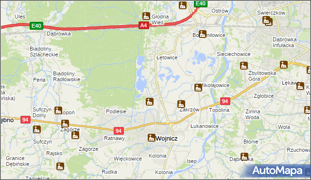 mapa Dębina Łętowska, Dębina Łętowska na mapie Targeo