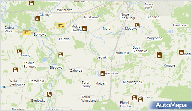 mapa Dębinki gmina Nasielsk, Dębinki gmina Nasielsk na mapie Targeo