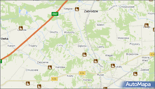 mapa Dębinki gmina Zabrodzie, Dębinki gmina Zabrodzie na mapie Targeo