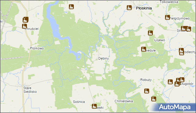 mapa Dębiny gmina Wilczęta, Dębiny gmina Wilczęta na mapie Targeo
