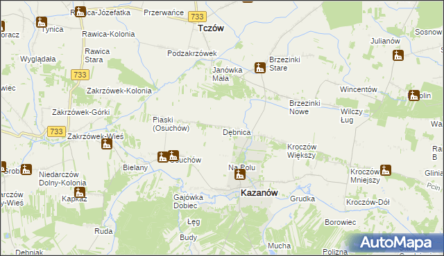 mapa Dębnica gmina Kazanów, Dębnica gmina Kazanów na mapie Targeo