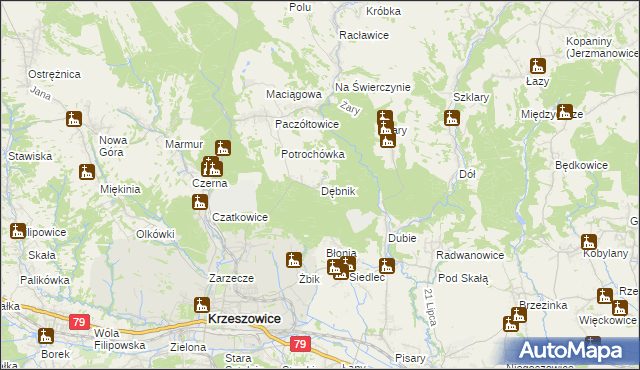 mapa Dębnik gmina Krzeszowice, Dębnik gmina Krzeszowice na mapie Targeo