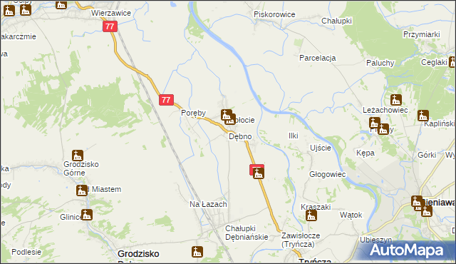 mapa Dębno gmina Leżajsk, Dębno gmina Leżajsk na mapie Targeo