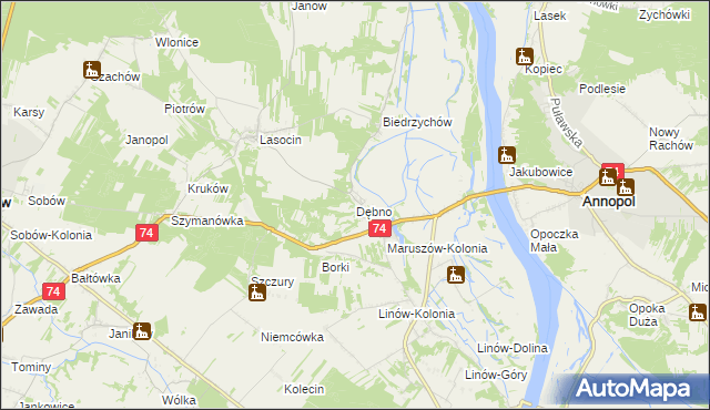 mapa Dębno gmina Ożarów, Dębno gmina Ożarów na mapie Targeo