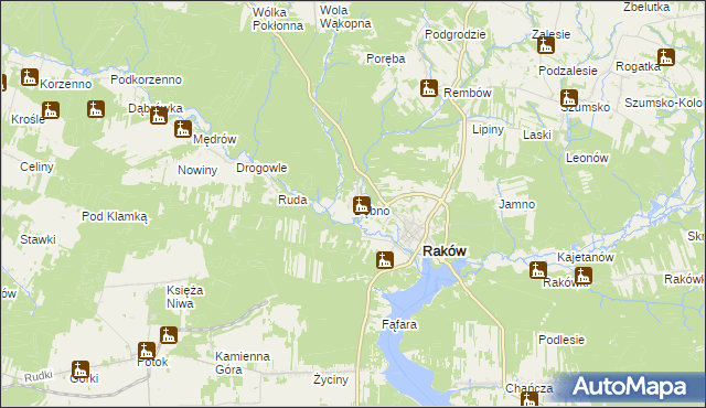 mapa Dębno gmina Raków, Dębno gmina Raków na mapie Targeo