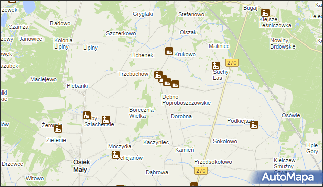 mapa Dębno Poproboszczowskie, Dębno Poproboszczowskie na mapie Targeo