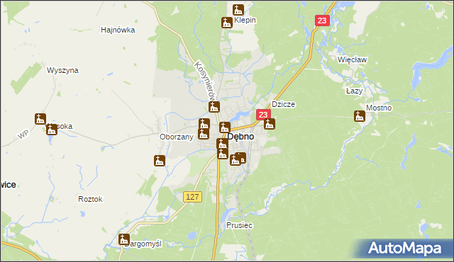 mapa Dębno powiat myśliborski, Dębno powiat myśliborski na mapie Targeo