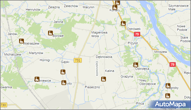 mapa Dębnowola gmina Warka, Dębnowola gmina Warka na mapie Targeo