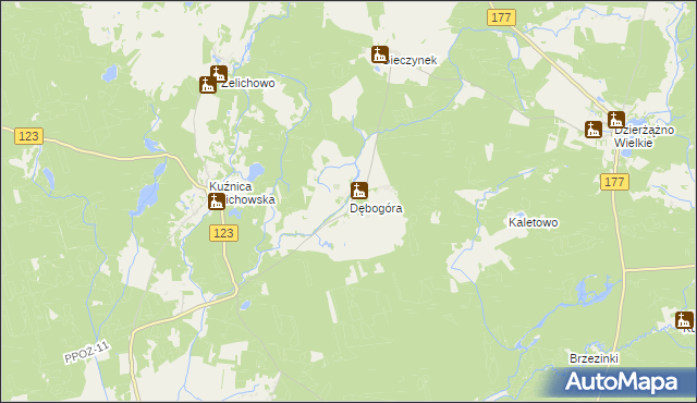 mapa Dębogóra gmina Wieleń, Dębogóra gmina Wieleń na mapie Targeo