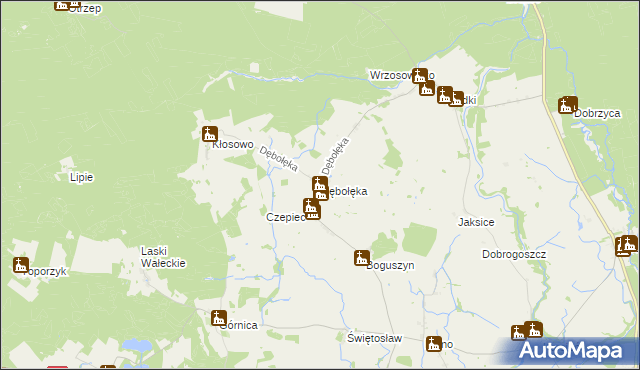 mapa Dębołęka gmina Wałcz, Dębołęka gmina Wałcz na mapie Targeo