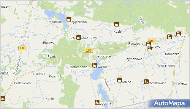 mapa Dęborzyce, Dęborzyce na mapie Targeo