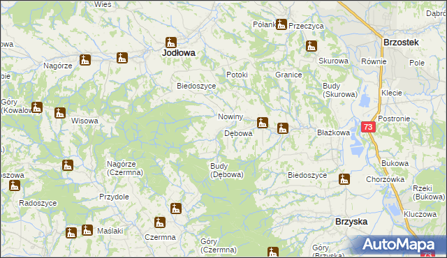 mapa Dębowa gmina Jodłowa, Dębowa gmina Jodłowa na mapie Targeo