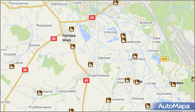 mapa Dębowa gmina Reńska Wieś, Dębowa gmina Reńska Wieś na mapie Targeo