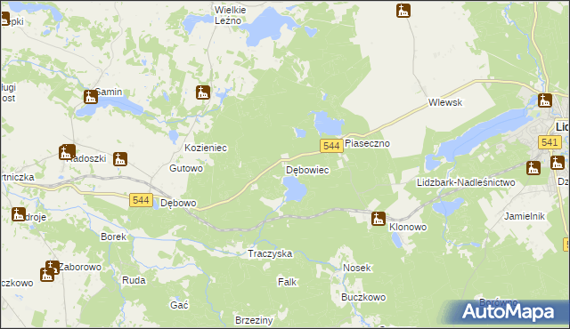 mapa Dębowiec gmina Lidzbark, Dębowiec gmina Lidzbark na mapie Targeo