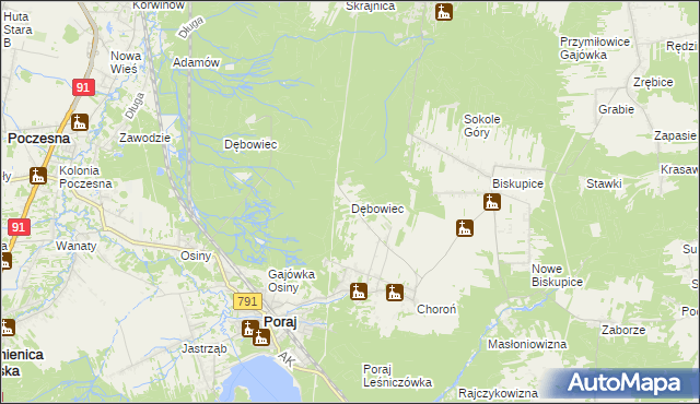 mapa Dębowiec gmina Poraj, Dębowiec gmina Poraj na mapie Targeo