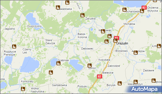 mapa Dębowiec gmina Urszulin, Dębowiec gmina Urszulin na mapie Targeo