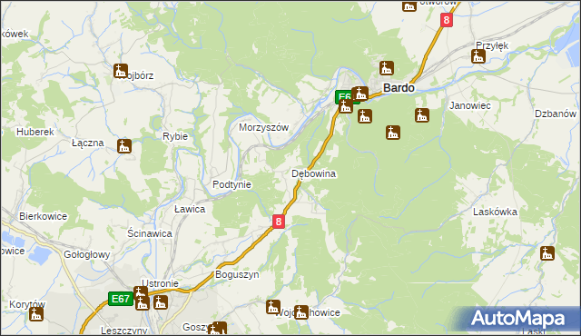 mapa Dębowina, Dębowina na mapie Targeo