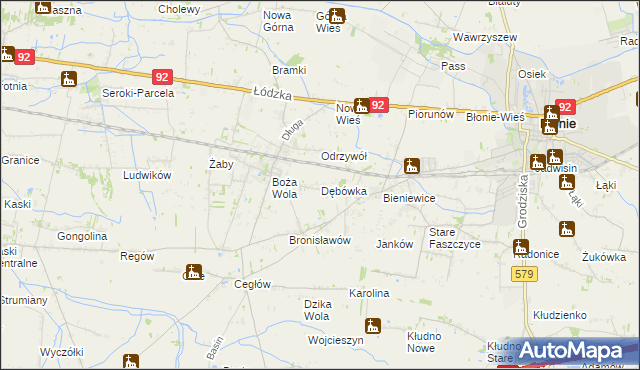 mapa Dębówka gmina Błonie, Dębówka gmina Błonie na mapie Targeo