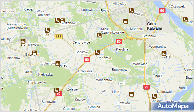 mapa Dębówka gmina Góra Kalwaria, Dębówka gmina Góra Kalwaria na mapie Targeo