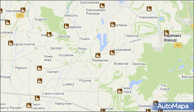 mapa Dębówka gmina Kazimierz Biskupi, Dębówka gmina Kazimierz Biskupi na mapie Targeo