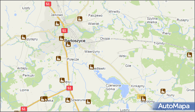 mapa Dębówko gmina Bartoszyce, Dębówko gmina Bartoszyce na mapie Targeo