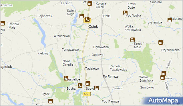 mapa Dębowo gmina Osiek, Dębowo gmina Osiek na mapie Targeo