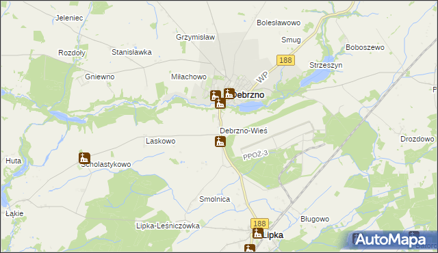 mapa Debrzno-Wieś, Debrzno-Wieś na mapie Targeo