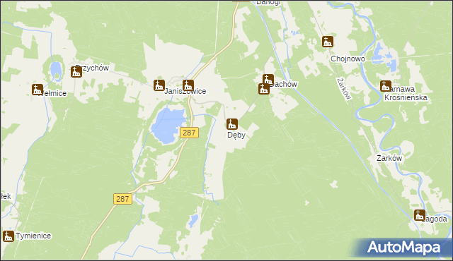 mapa Dęby gmina Bobrowice, Dęby gmina Bobrowice na mapie Targeo