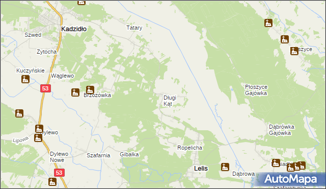 mapa Długi Kąt gmina Lelis, Długi Kąt gmina Lelis na mapie Targeo