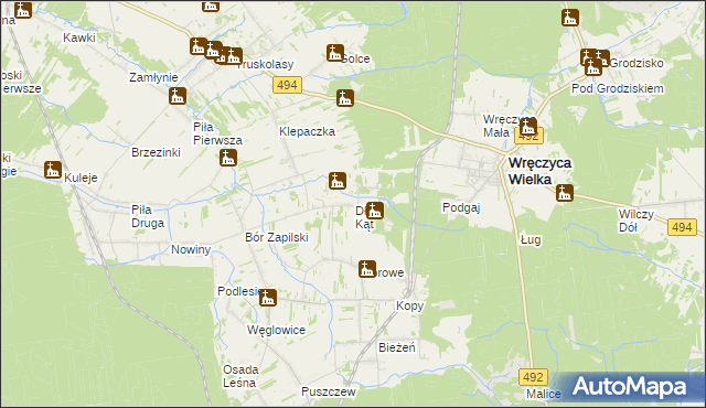 mapa Długi Kąt gmina Wręczyca Wielka, Długi Kąt gmina Wręczyca Wielka na mapie Targeo