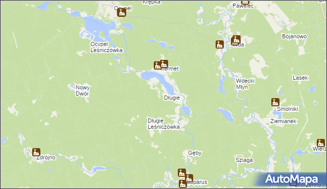 mapa Długie gmina Osieczna, Długie gmina Osieczna na mapie Targeo