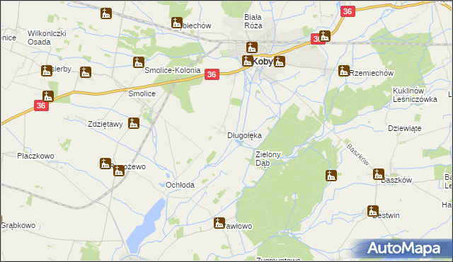 mapa Długołęka gmina Kobylin, Długołęka gmina Kobylin na mapie Targeo