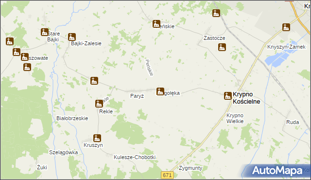 mapa Długołęka gmina Krypno, Długołęka gmina Krypno na mapie Targeo