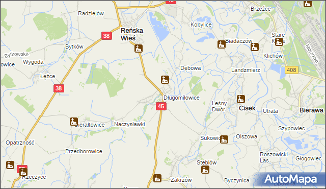 mapa Długomiłowice, Długomiłowice na mapie Targeo