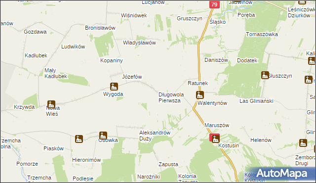 mapa Długowola Pierwsza, Długowola Pierwsza na mapie Targeo