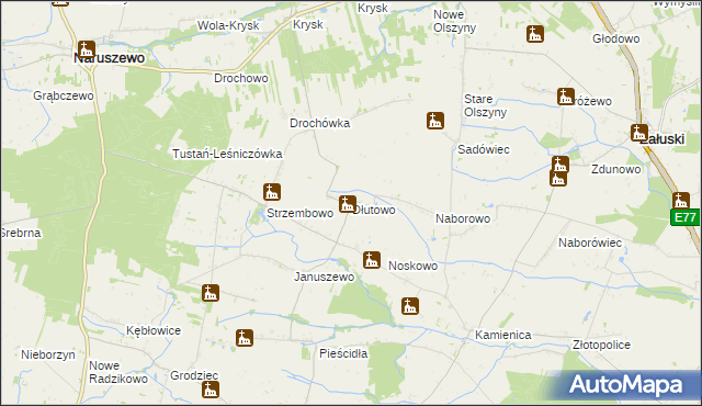 mapa Dłutowo gmina Naruszewo, Dłutowo gmina Naruszewo na mapie Targeo