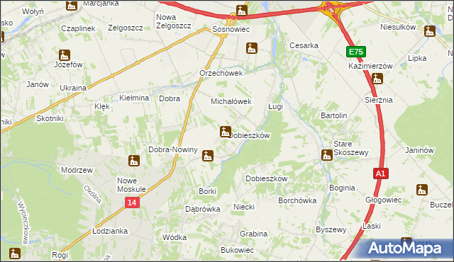 mapa Dobieszków gmina Stryków, Dobieszków gmina Stryków na mapie Targeo