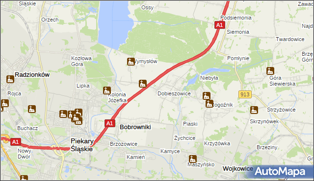 mapa Dobieszowice gmina Bobrowniki, Dobieszowice gmina Bobrowniki na mapie Targeo