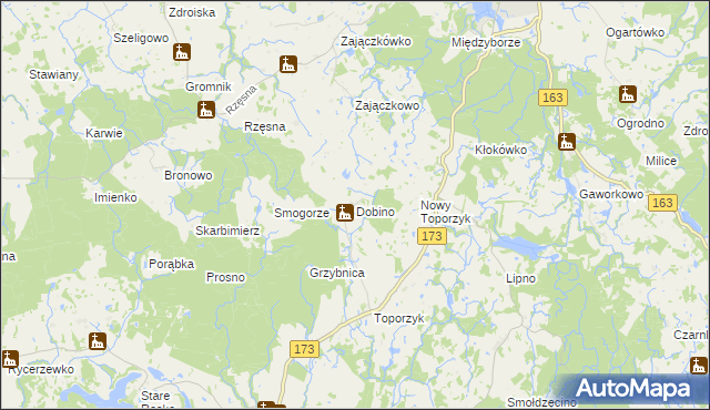 mapa Dobino gmina Połczyn-Zdrój, Dobino gmina Połczyn-Zdrój na mapie Targeo