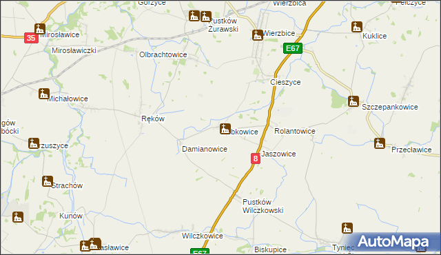 mapa Dobkowice gmina Kobierzyce, Dobkowice gmina Kobierzyce na mapie Targeo