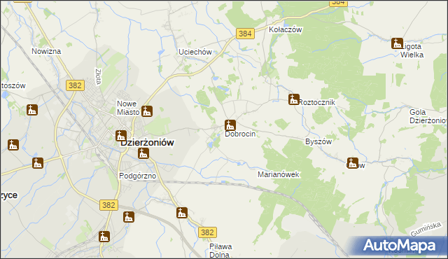 mapa Dobrocin gmina Dzierżoniów, Dobrocin gmina Dzierżoniów na mapie Targeo