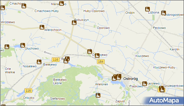 mapa Dobrojewo gmina Ostroróg, Dobrojewo gmina Ostroróg na mapie Targeo