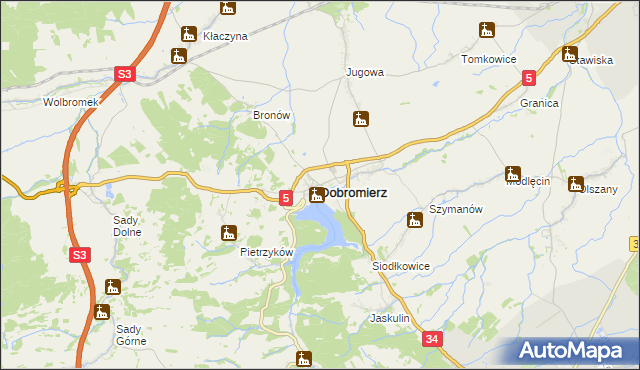 mapa Dobromierz powiat świdnicki, Dobromierz powiat świdnicki na mapie Targeo