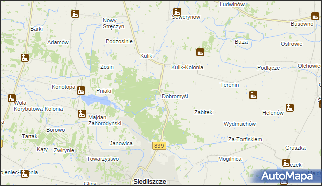 mapa Dobromyśl gmina Siedliszcze, Dobromyśl gmina Siedliszcze na mapie Targeo