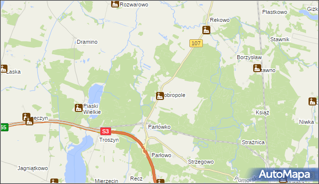 mapa Dobropole gmina Wolin, Dobropole gmina Wolin na mapie Targeo