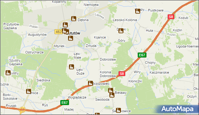 mapa Dobrosław gmina Lututów, Dobrosław gmina Lututów na mapie Targeo