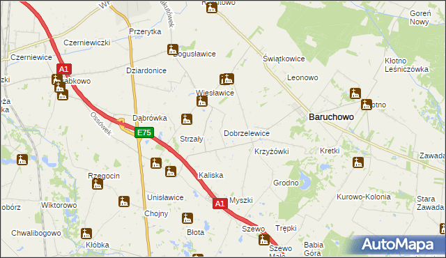 mapa Dobrzelewice, Dobrzelewice na mapie Targeo